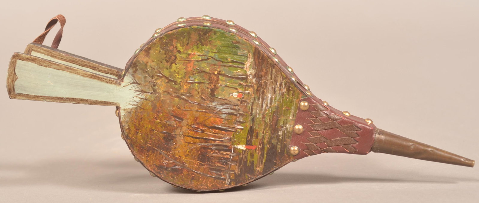 Pair of Antique Paint Decorated Miniature Bellows.: Pair of Antique Paint Decorated Miniature Bellows. 12"l. Condition: Good with wear.