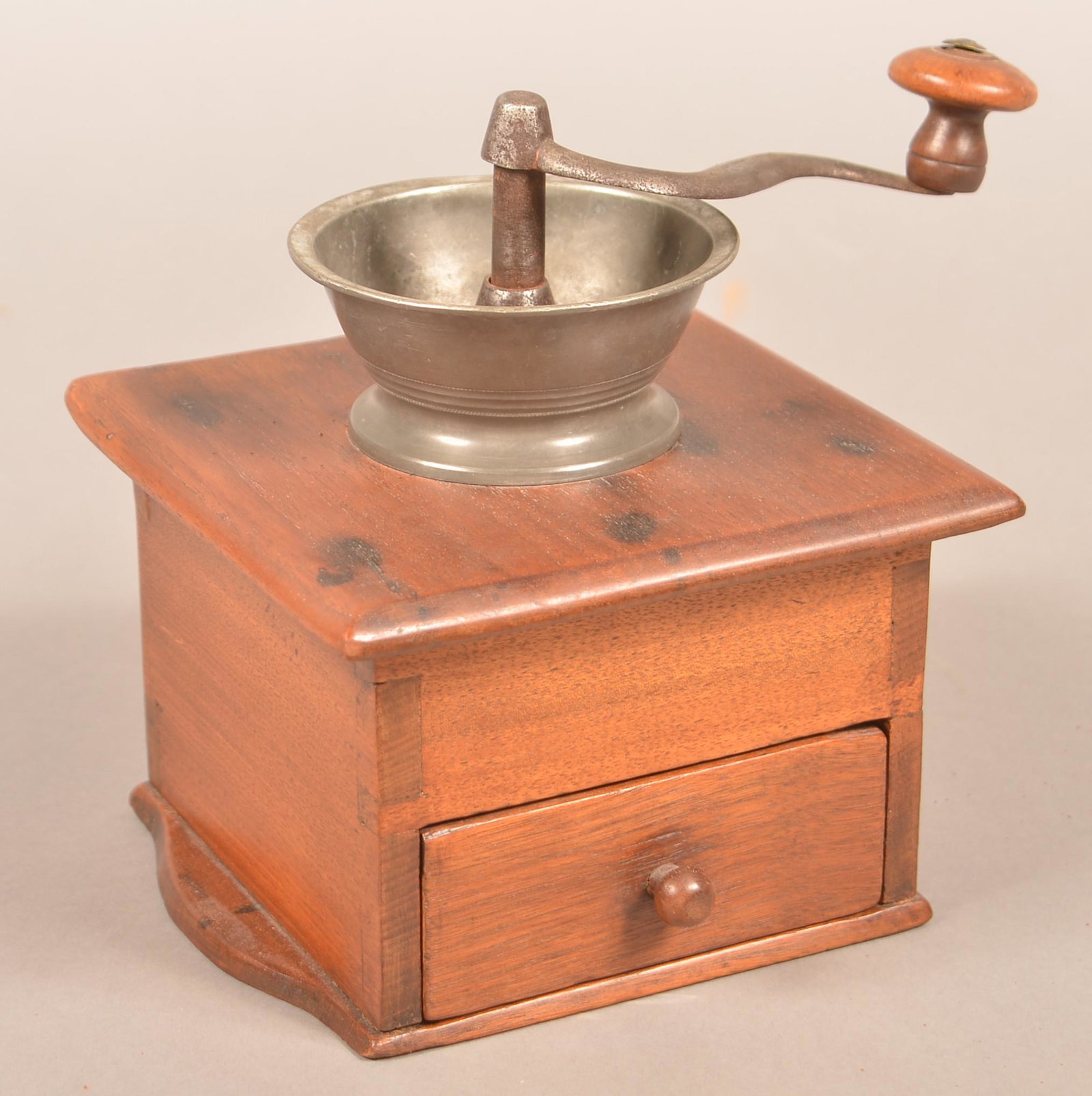 J. Rittenhouse Walnut Case Coffee Grinder.: J. Rittenhouse Walnut Case Coffee Grinder. 8"h. overall. Condition: Good with wear.