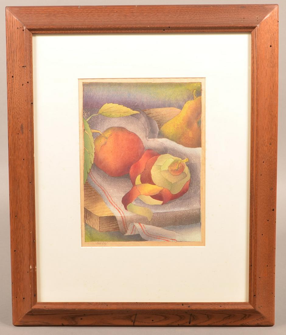 Luigi Rist "Still Life" Color Woodcut on Wove Paper.: Luigi Rist "Still Life" Color Woodcut on Cream Wove Paper. (1888-1959, New Jersey/Vermont). Circa 1946. Faintly signed in ink, lower right. Titled in pencil, lower left. Image size 11-1/2" x 8-3/4", f