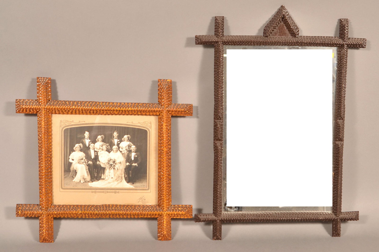 Two 19th Century Tramp Art frames.: Two 19th Century Tramp Art frames. Largest 22-1/2" x 16-1/2". Condition: Very good.