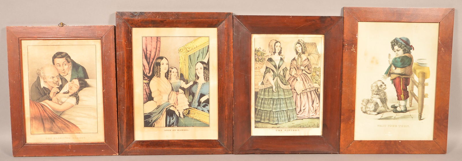 4 Currier & Ives/N. Currier/J. Baillie Color: Four Currier & Ives/N. Currier/J. Baillie Color Lithographs. All in period frames, largest 19" x 14-1/2"overall. Condition: Good with toning and foxing. Frames have minor loss.