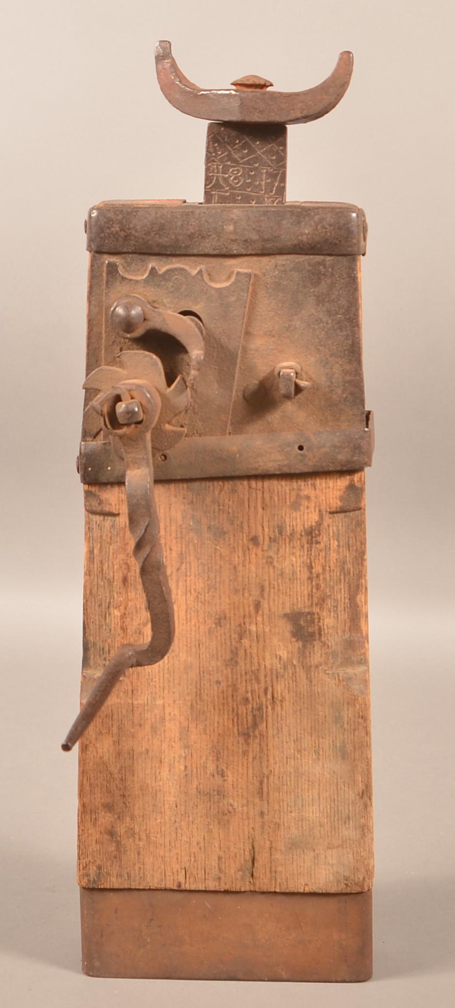 Iron and Wood Conestoga Wagon Jack, Dated 1817.: Iron and Wood Conestoga Wagon Jack, Dated 1817. 21-1/2"h. Fully closed. Condition: Good with rust and wear.