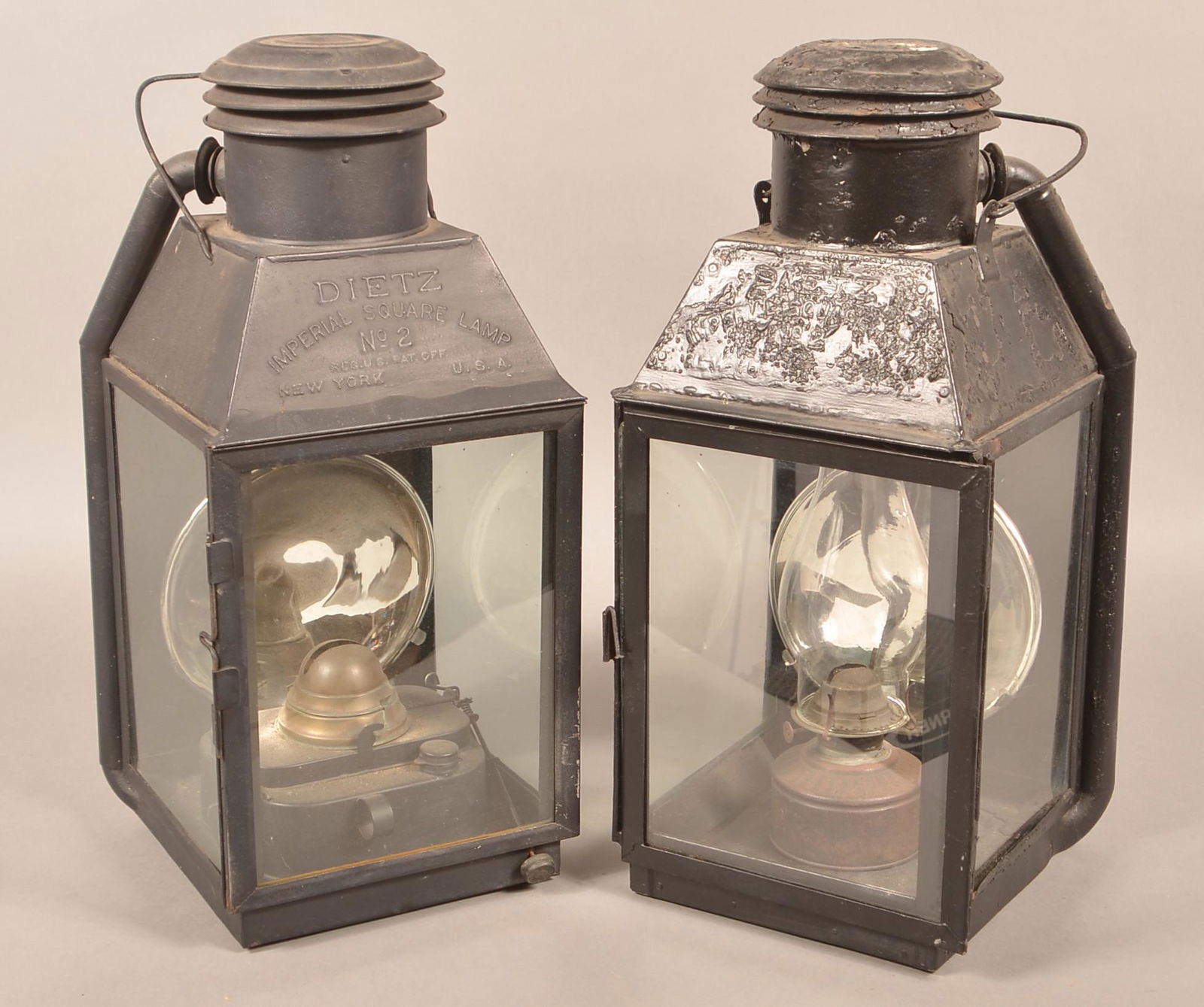Two Dietz Imperial Square Lamp No. 2