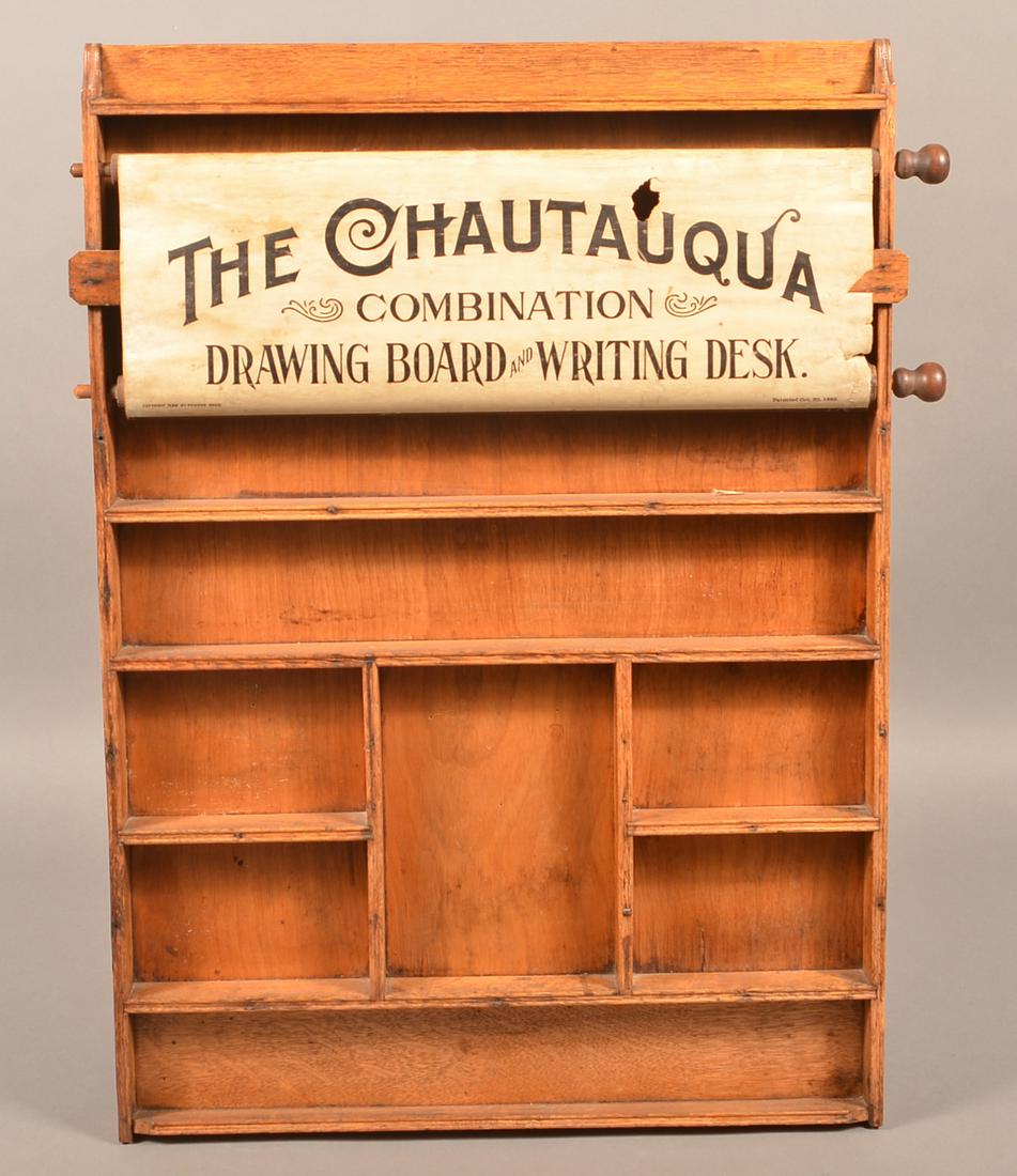 Chautauqua Combination Drawing Board & Writing Desk.: The Chautauqua Combination Drawing Board and Writing Desk. Copyright 1895 by powers Bros. 29"h. x 22"w. Condition: Good with wear and minor losses.