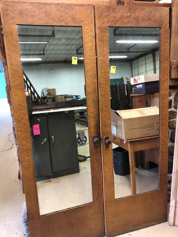 2 Tiger Maple Built-in Wardrobe Doors: 24 1/2"W x 74 3/4"H. Condition: Good w/ use & wear.
