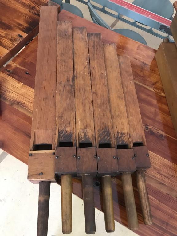6-1890’s Graduated Pine Wooden Organ Flutes: Longest-37-1/2”. Condition: very good