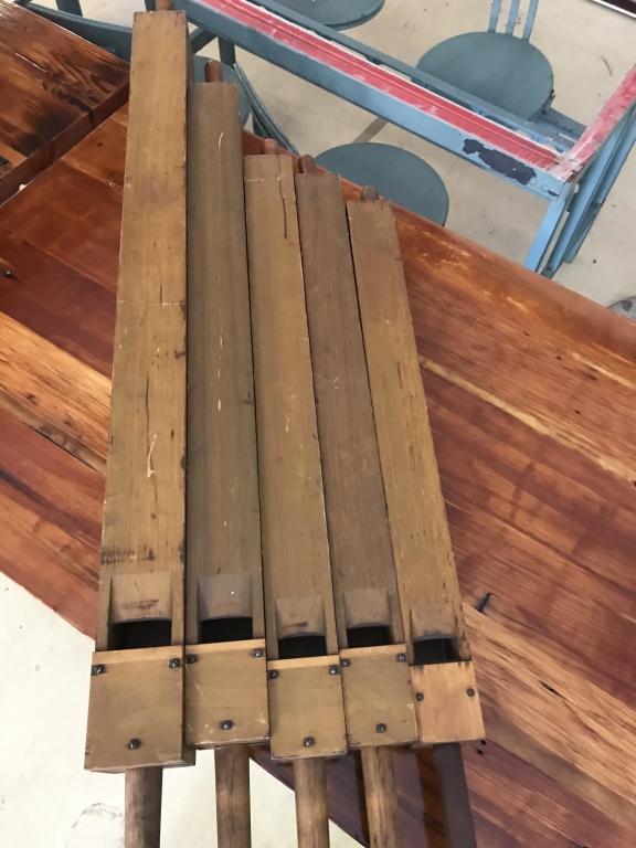 5-1890’s Graduated Pine Wooden Organ Flutes: Longest-50” Condition: very good