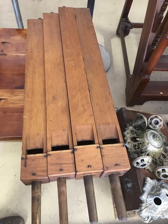 4-1890’s Graduated Pine Wooden Organ Flutes: Longest-47-1/2”. Condition: Very good