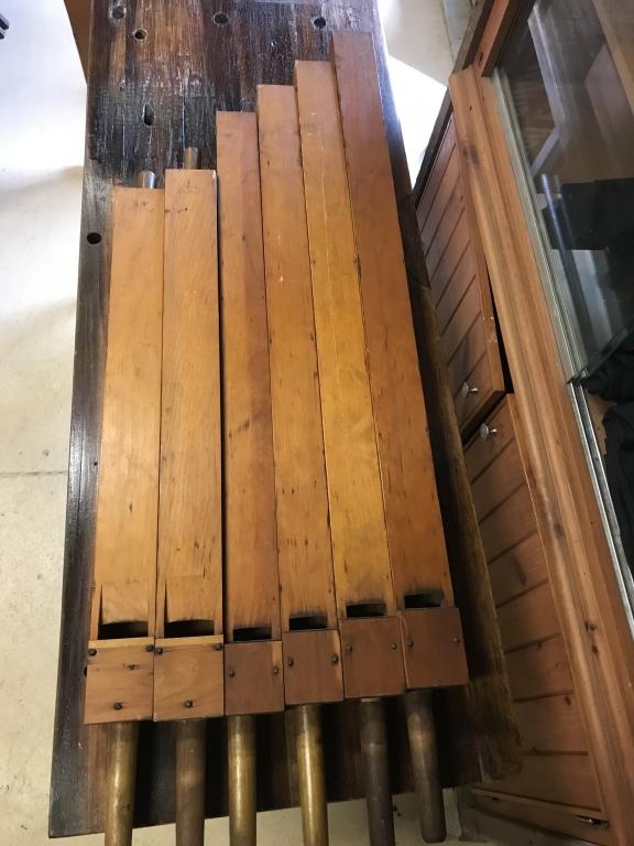 6–1890’s Graduated Pine Wooden Organ Flutes: Longest-50 1/2”. Condition: Very good