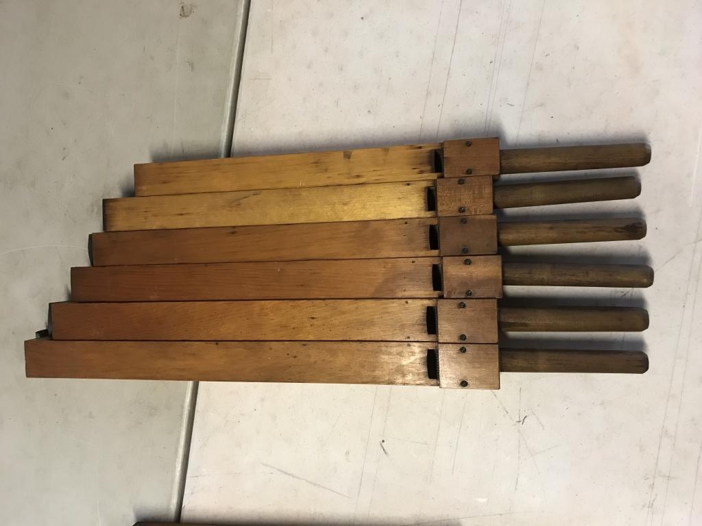 6-1890’s Graduated Pine Wooden Organ Flutes: Longest-31” Condition: Very good