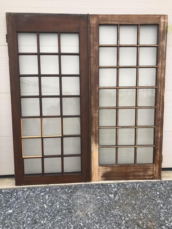 Pair of 20th century mahogany 21 lite library doo: H-87-5/8” W-40-7/8”each Condition: good, with some professional repairs