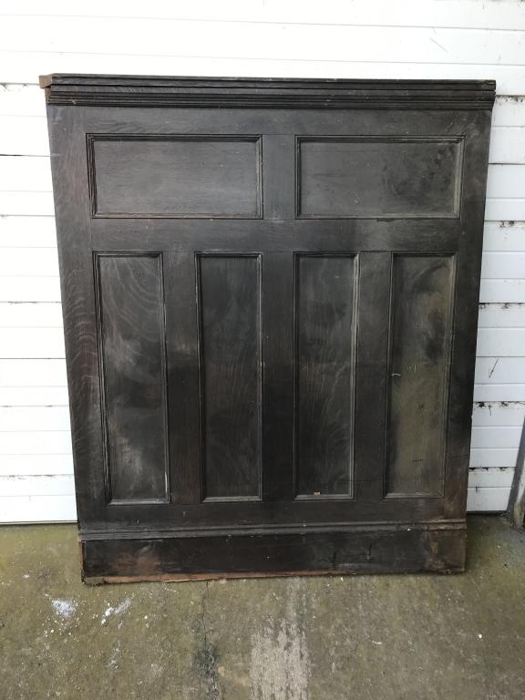 Oak Quarter Sawn Panel: with cornice molding. W-48-1/4”H-58-1/4. Condition: Good.