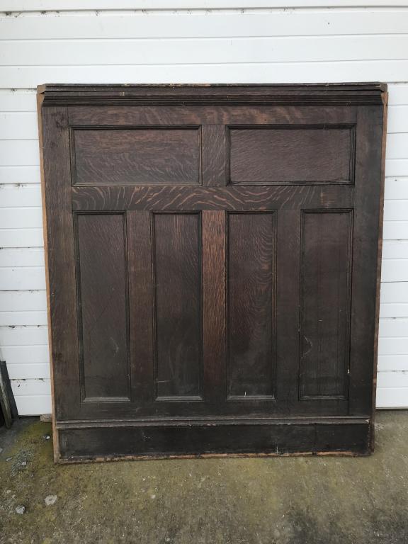 Oak Quarter Sawn Panel: with cornice molding. W-51-3/4”H-57-3/4”. Condition: Good.