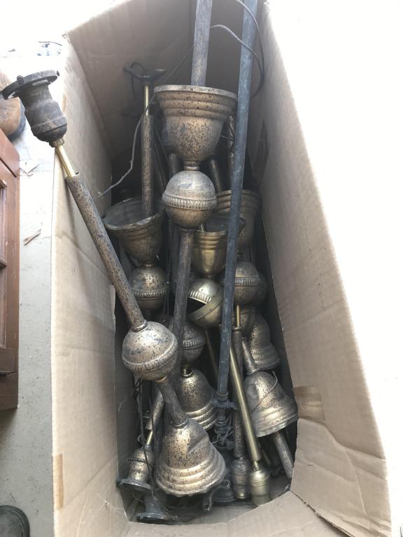 Box Of Approximately 10 Vintage : (early 1900’s) country store ceiling lights. Condition: As found.