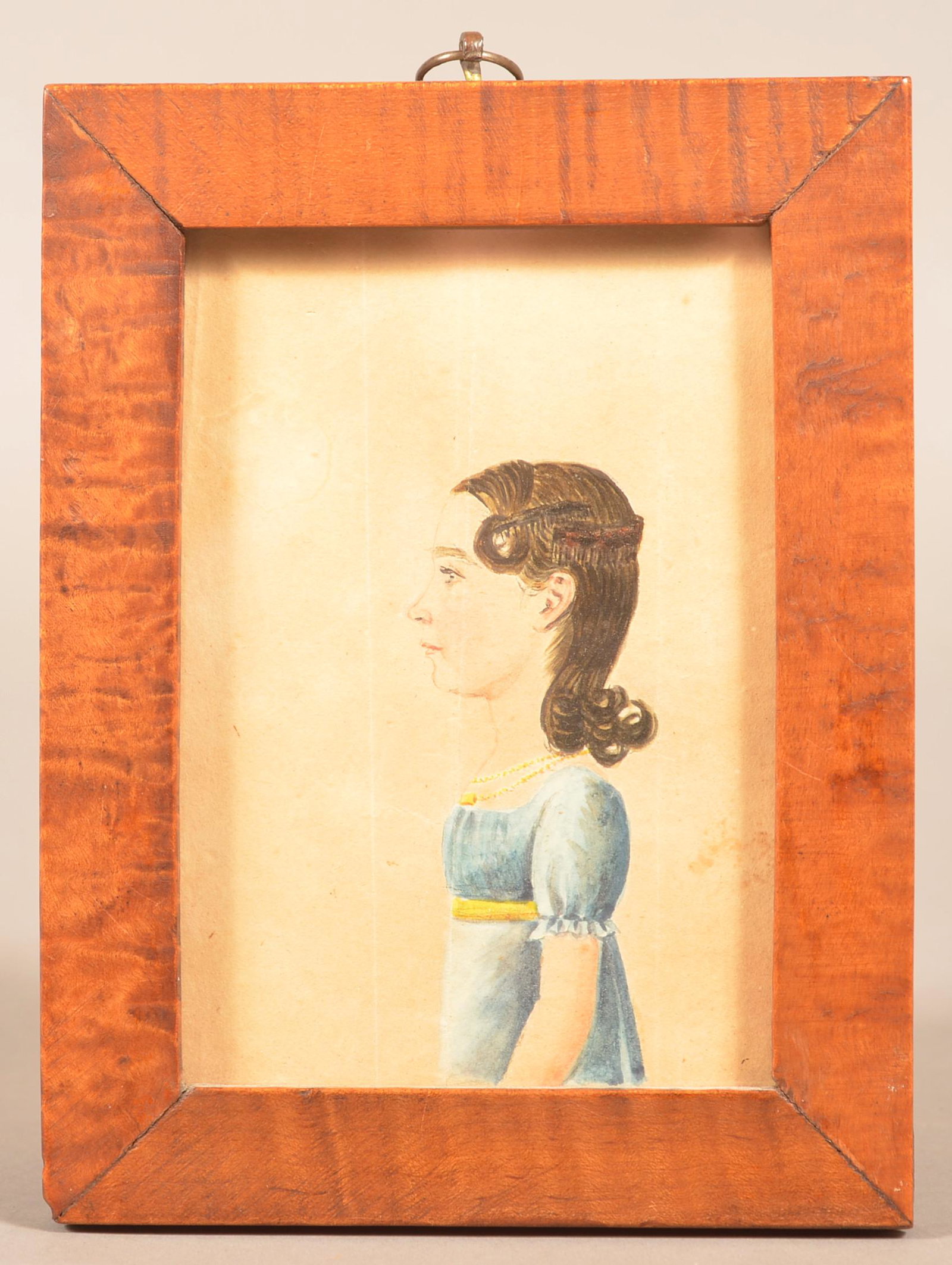 Profile Portrait of a Girl Attributed to Jacob Maentel.: Half Profile Portrait of a Girl Attributed to Jacob Maentel. (1778-1863). Watercolor on paper. Maentel emigrated from Germany to America in 1805 and earned his living as a portrait painter first in Ma