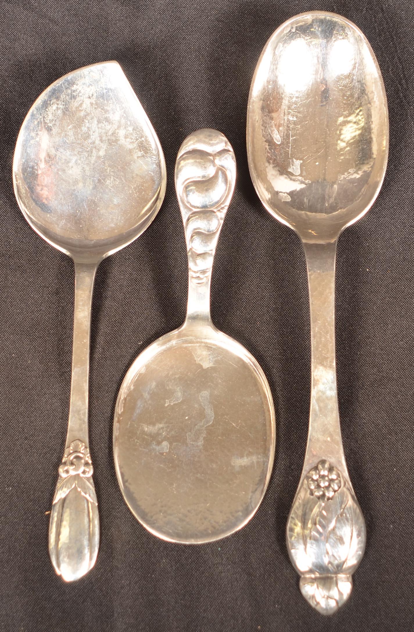 Three Evald Nielsen .830 Silver Serving Pieces.: Three Evald Nielsen, Copenhagen .830 Silver Serving Pieces. Largest 11-1/4"l. 10.7 ozt approximate. Condition: Very good.