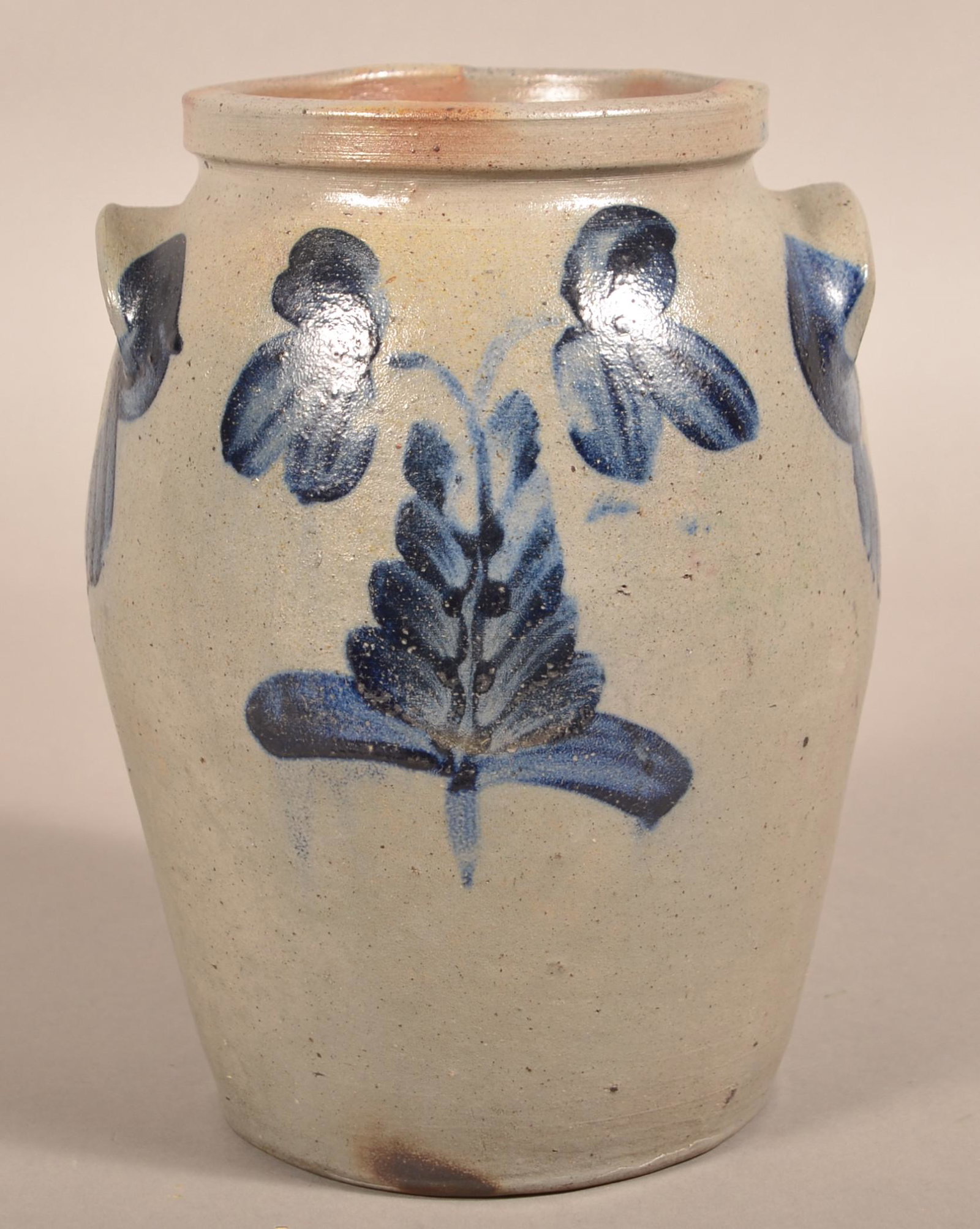 One Gallon Cobalt Decorated Stoneware Storage Crock.: One Gallon Cobalt Decorated Stoneware Storage Crock. 19th Century. Attributed to Peter Hermann, Baltimore, MD. 9-3/4"h. Condition: Good with base chips.
