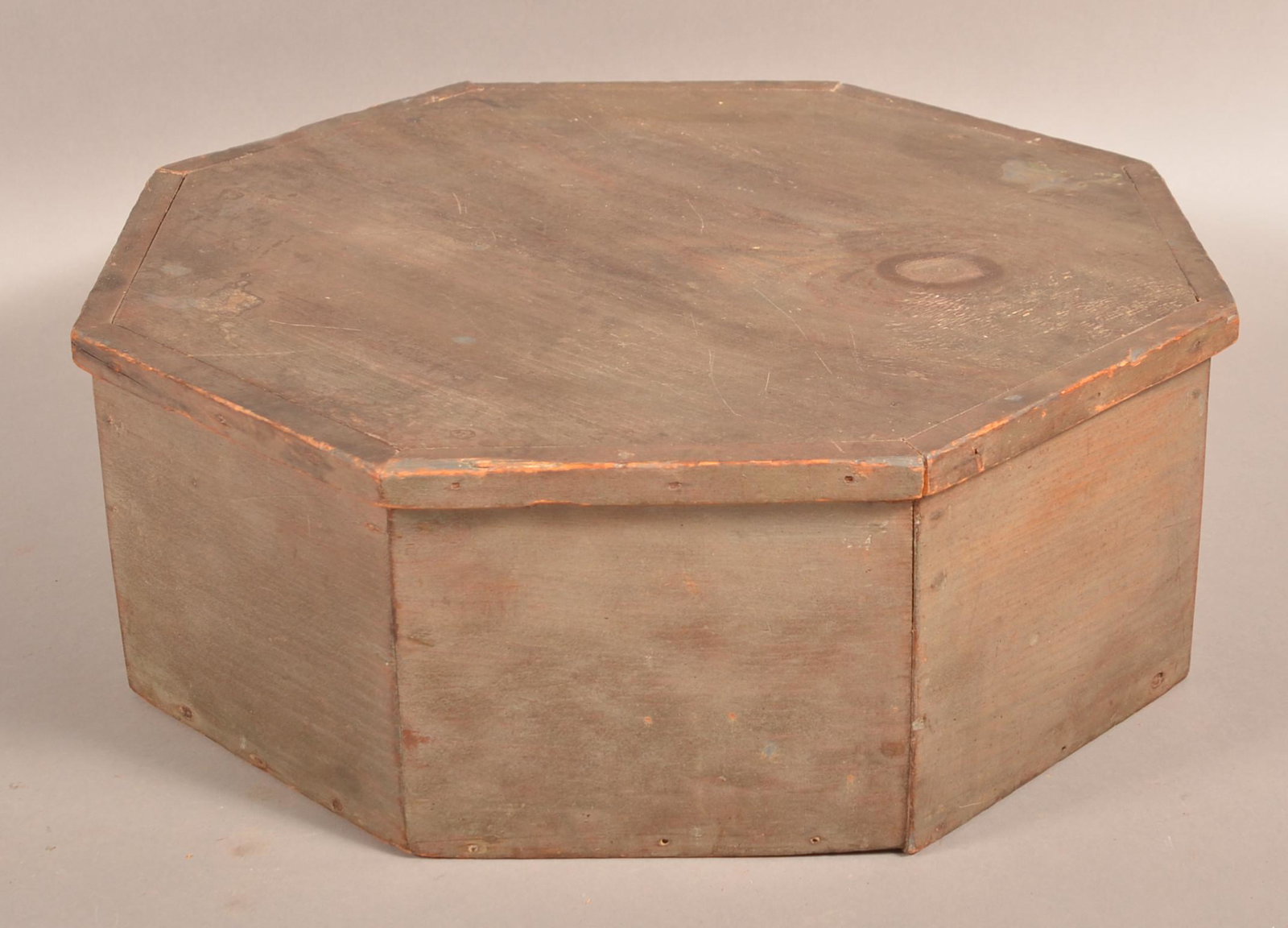 19th Century Painted Pine Octagonal Pantry Box.: 19th Century Painted Pine Octagonal Pantry Box. Unusual form. 8"h. x 21-1/4" w. Condition: Good with wear.