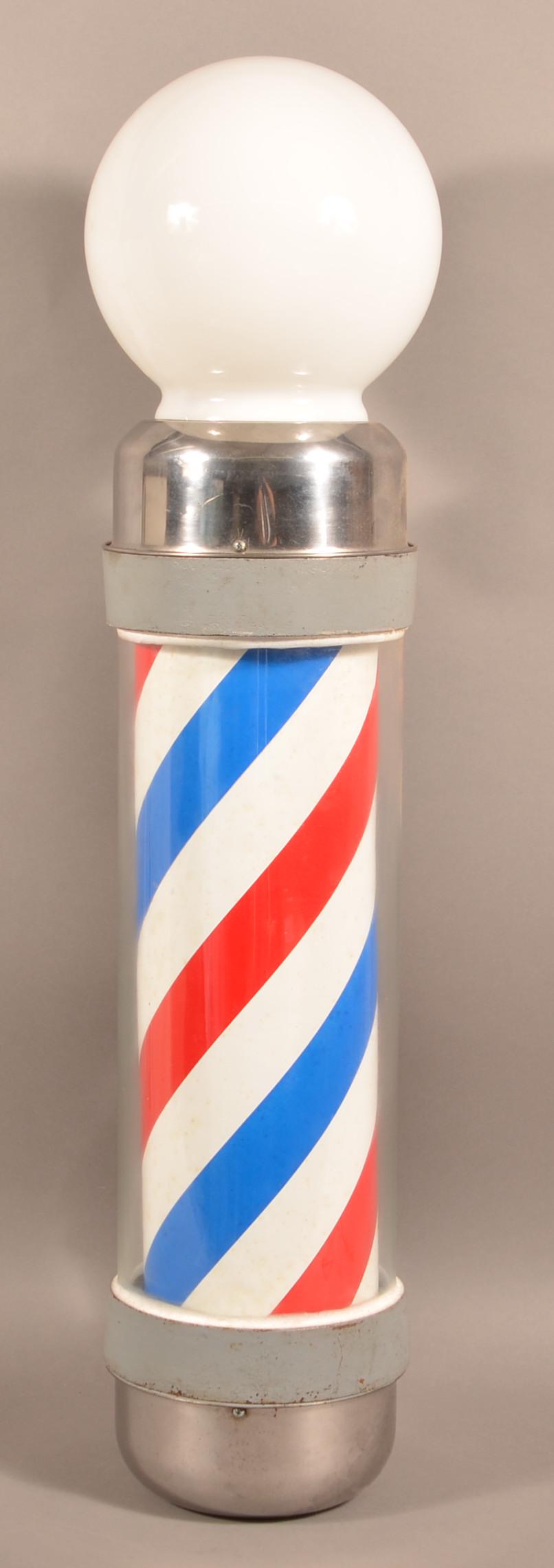 Vintage Koken Electric Wall-Mount Barber Light.: Vintage Koken Electric Wall-Mount Barber Light. Series No. 5163, Serial No. 5299. Milk glass globe. With extra motor and mount. 41"h. overall. Condition: Good with minor wear, works good.
