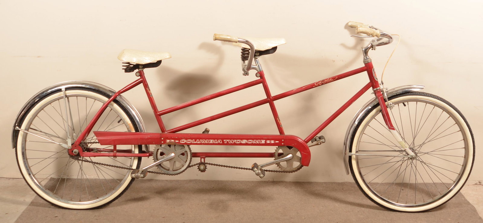 Vintage Schwinn Columbia Twosome Bicycle.: Vintage Schwinn Columbia Twosome Bicycle. 43"h. x 93"l. Condition: Good with use wear.