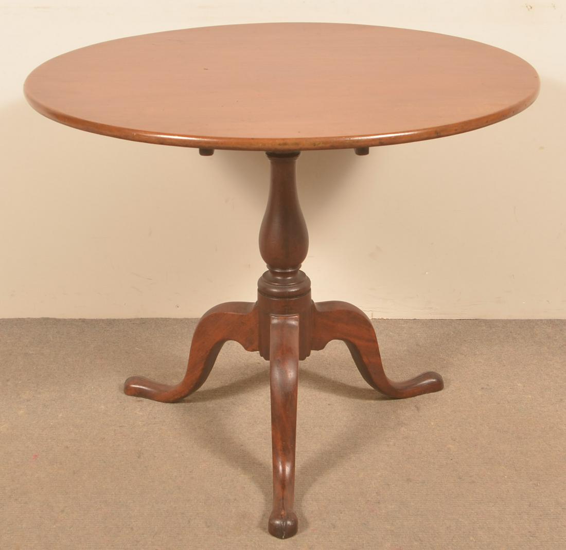 American Queen Anne Mahogany Tilt Top Tea Table.: American Queen Anne Mahogany Tilt Top Tea Table. 28"h. x 34-1/2" diam. Condition: Good with wear. Refinished.