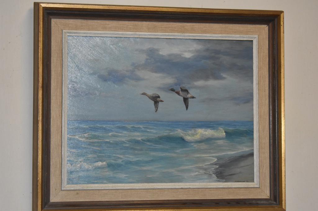 Walter Andrews, Oil On Masonite, Surfing Mallards (1 of 4)