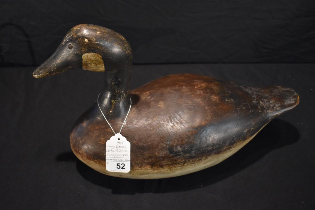 George Peterson Vintage Carved Goose: Circa 1870, Detroit, Canada. 19"Lx12H". Condition: Good with Paint Loss.