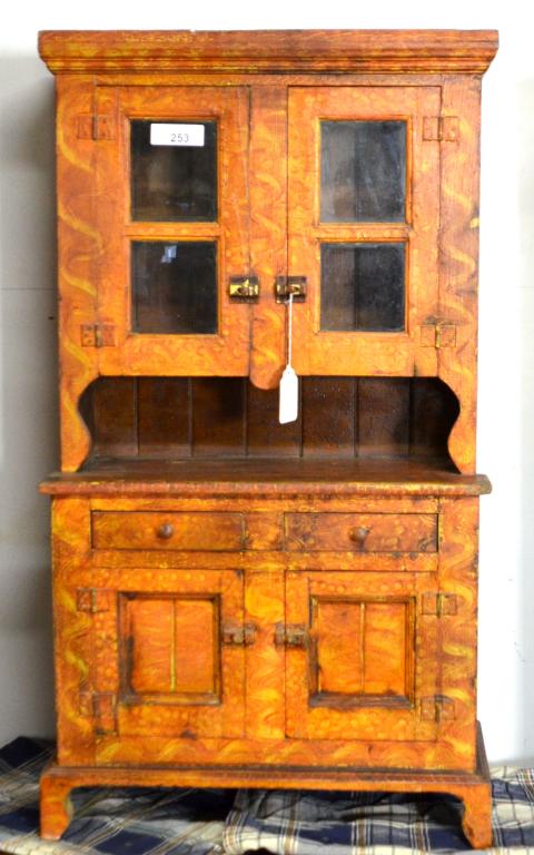 Sponge & Swiggle Painted 19th C. Miniature Cupboard (1 of 4)