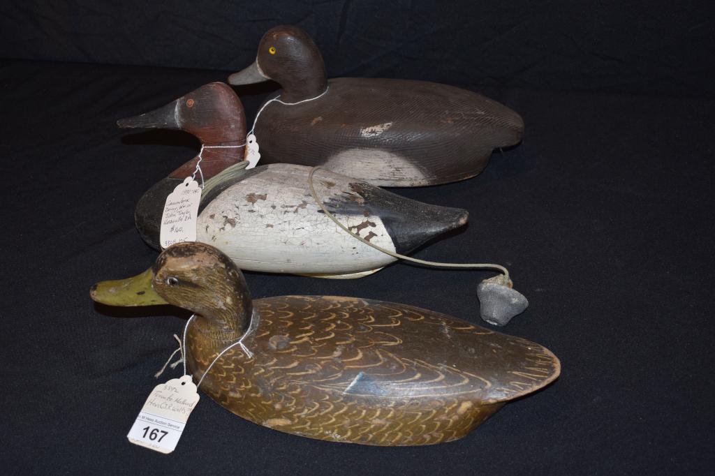 (3) Antique Carved Wooden Duck Decoys (1 of 2)