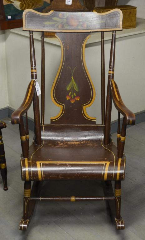 19th C. Paint-Decorated Plank Seat Rocking Chair (1 of 4)