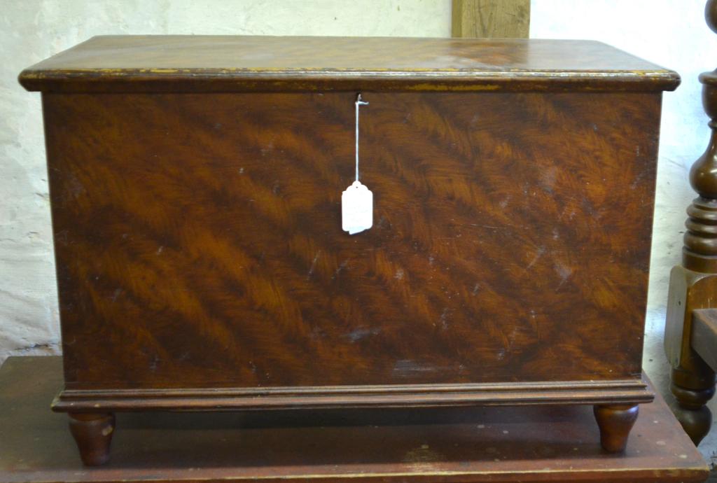 19th C. Dovetailed PA Paint-Decorated Blanket Chest: With Feather Paint Decoration; 37" x 24.75" x 19". Condition: Good with Use and Wear to Edges.