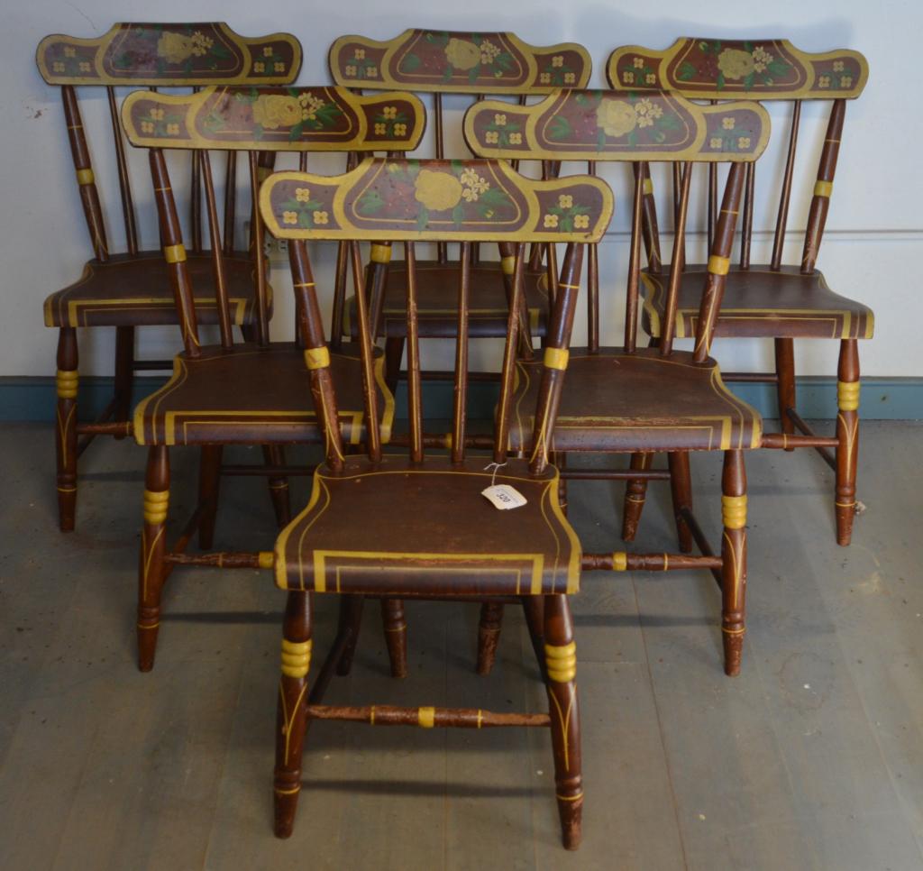 Six 19th C. Paint-Decorated Spindle-Back Side Chairs (1 of 3)