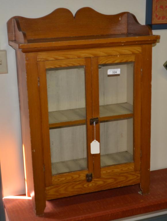 Small 19th C. Grain-Painted 2 Door Glazed Cupboard (1 of 2)