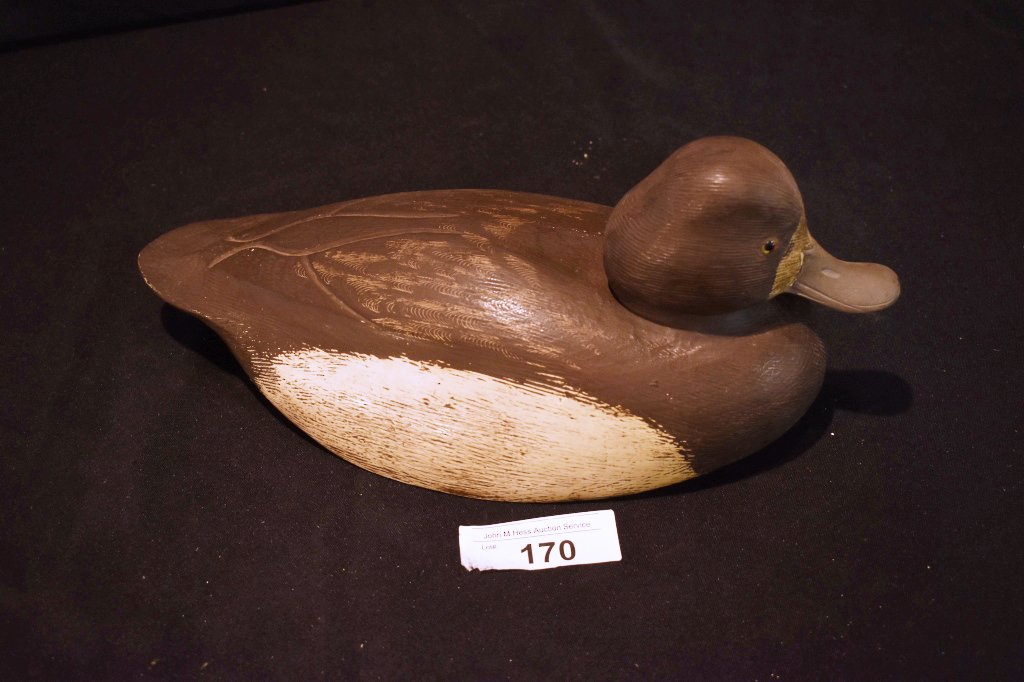 Antique Carved Wooden Duck Decoy - Bluebill Hen (1 of 2)