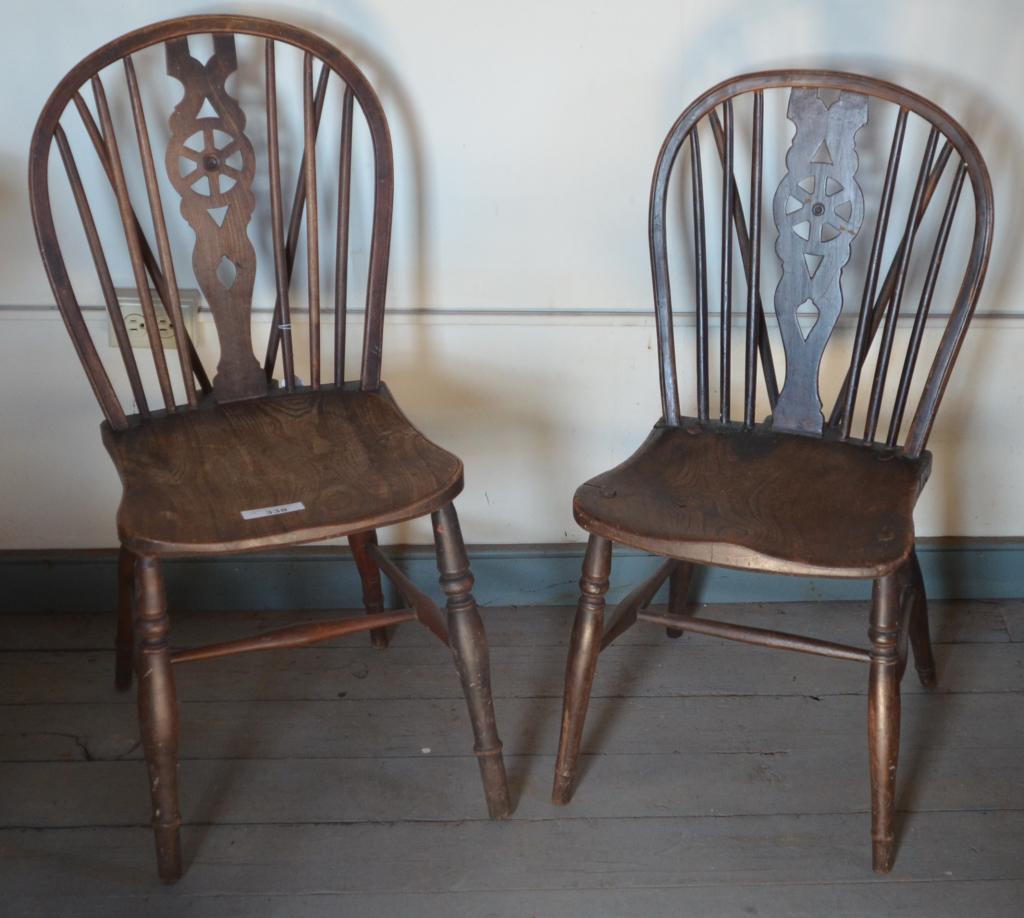 Late 19th C. Pr. Oak Brace-Back Windsor Side Chairs (1 of 3)
