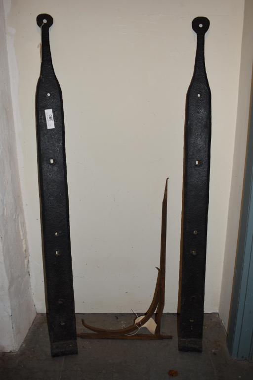 Pair Antique Iron Strap Hinges & Wrought Iron Crane (1 of 1)