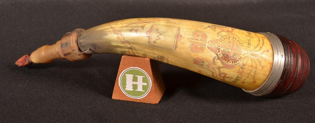 Carved Powder Horn With Coat Of Arms (1 of 5)