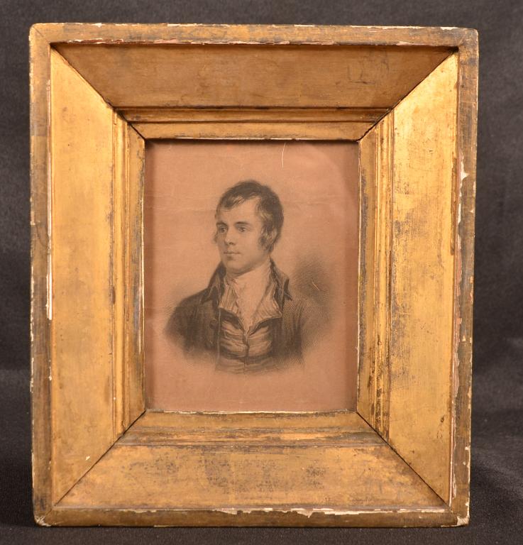 Portrait Print, Robert Burns: Gilt Molded Frame, 9" x 8".Condition: Good