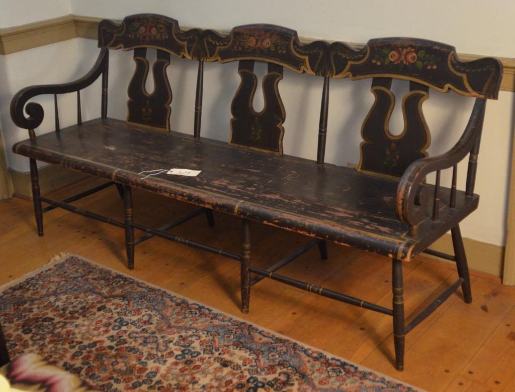 19Th Century Pa Paint Decorate Plank Seat Settee (1 of 4)