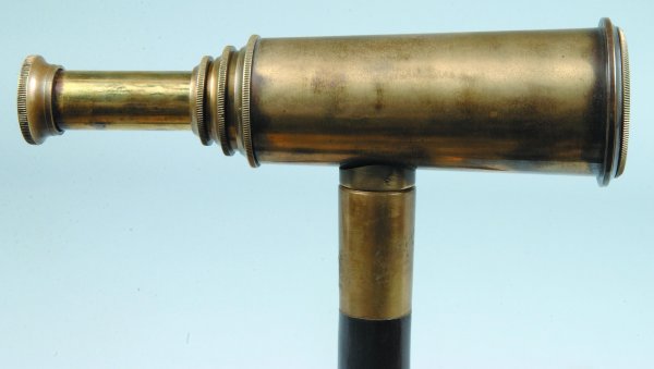 Brass Telescope Handled Cane, signed "Thos J. Evans