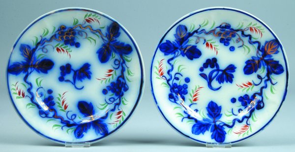 Two Gaudy Ironstone "Grape" Plates, unmarked, 8-7/: Two Gaudy Ironstone "Grape" Plates, unmarked, 8-7/8"diam., (good condition with one with minor paint loss).