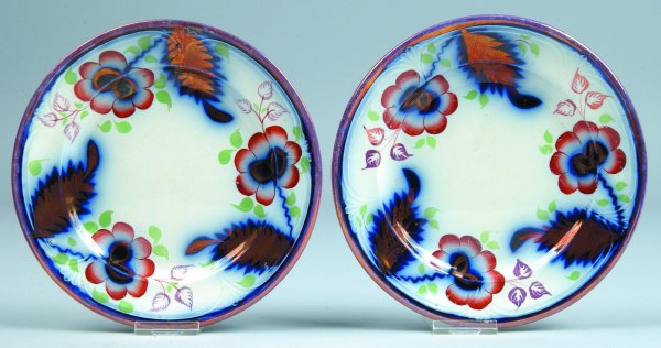 Two Gaudy Ironstone "Floral and Fern" Plates, impr: Two Gaudy Ironstone "Floral and Fern" Plates, impressed E. Walley, Niagara Shape with Registered Mark, 7-5/8"diam., (good condition).