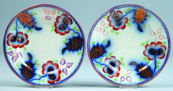 Two Gaudy Ironstone "Floral and Fern" Plates, impr: Two Gaudy Ironstone "Floral and Fern" Plates, impressed E. Walley, Niagara Shape with Registered Mark, 7-5/8"diam., (good condition).