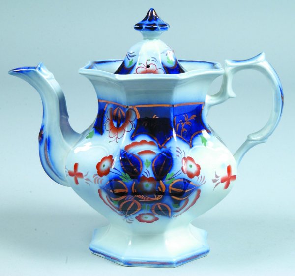 Gaudy Ironstone "Pinwheel" Paneled Teapot, impress
