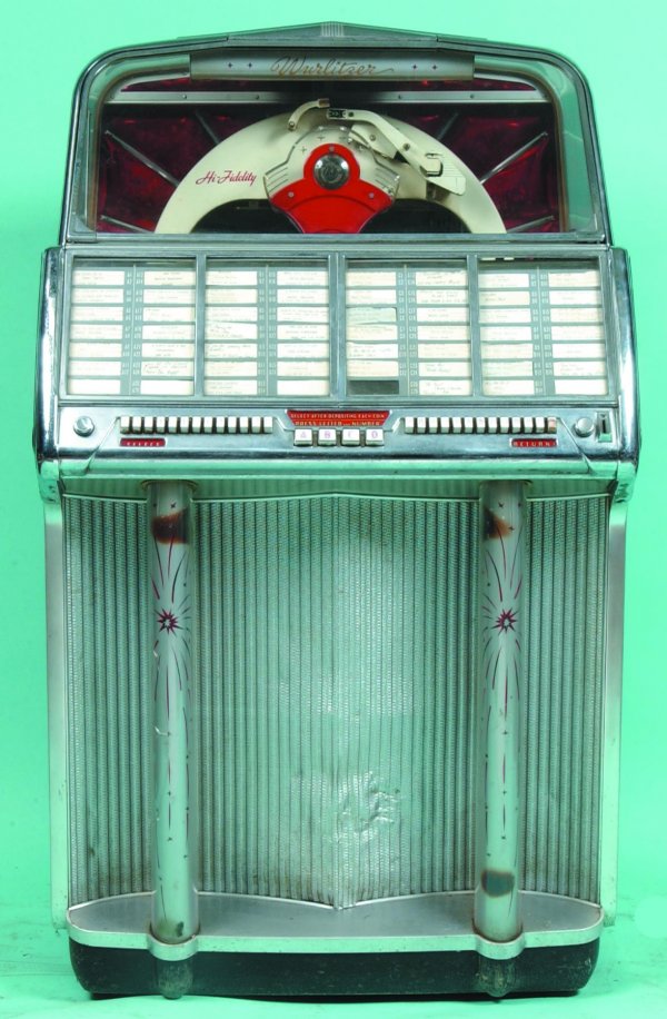 Wurlitzer Model 1800 Hi-Fidelity Juke Box, sn 2323: Wurlitzer Model 1800 Hi-Fidelity Juke Box, sn 232378, plays 45 RPM record, (good, some dents), 55" h.