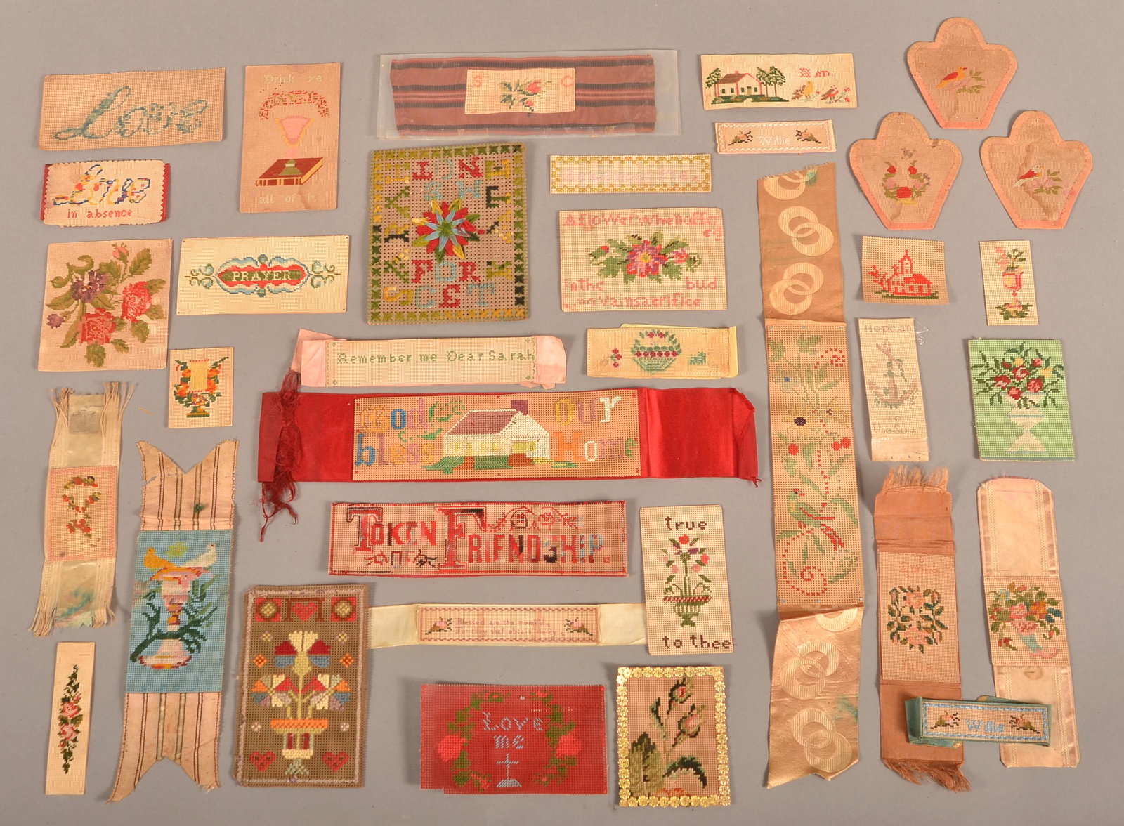 Lot of Victorian Needlework Bookmarks and Cards.: Lot of Victorian Needlework Bookmarks and Cards. Condition: Good with wear.