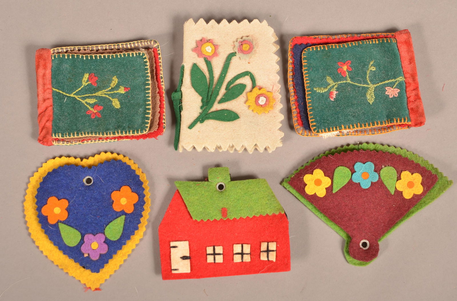 Lot of Six Antique/Vintage Felt Needle Cases.: Lot of Six Antique/Vintage Felt Needle Cases. 3-1/2" to 4"h. Condition: Good with minor wear.