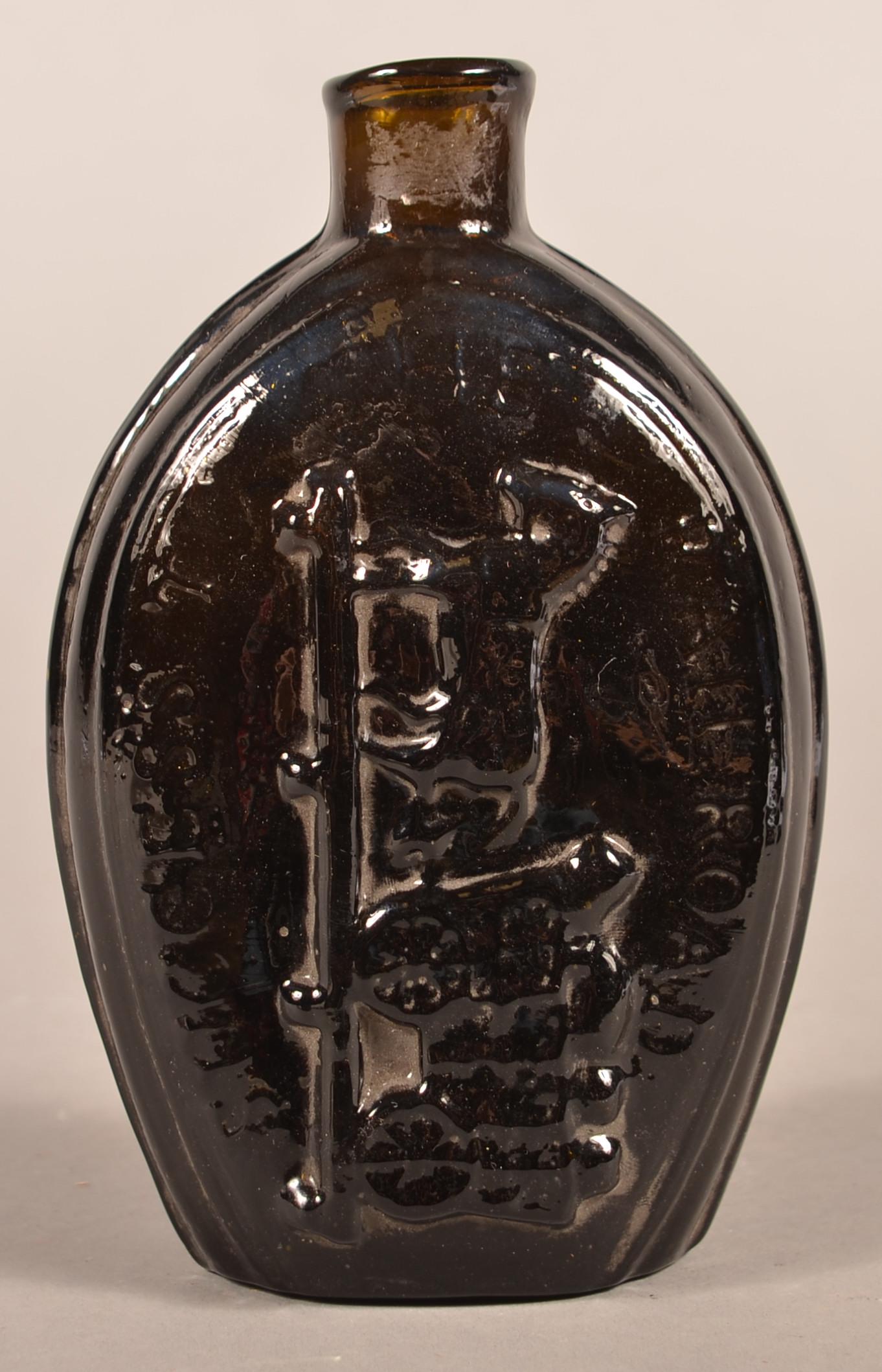 Dark Amber Glass "Success to the Railroad" Flask.: Dark Amber Glass "Success to the Railroad" Flask. Second period Circa 1920's. 6-1/2"h. Condition: Good.