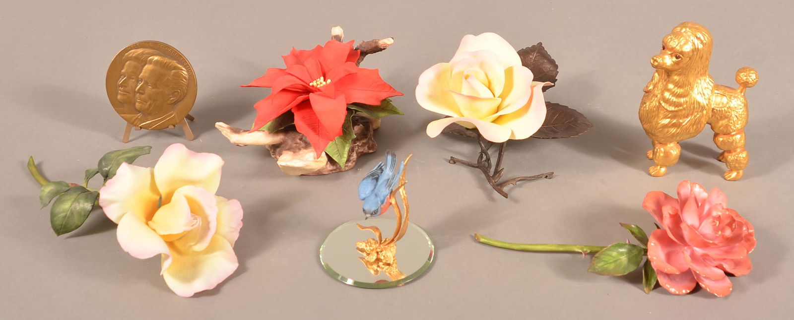 Boehm Porcelain Flowers and Miscellaneous Items.: Various Boehm Porcelain Flowers and Miscellaneous Items. 2-1/2" to 4-3/4"h. Condition: Very good.