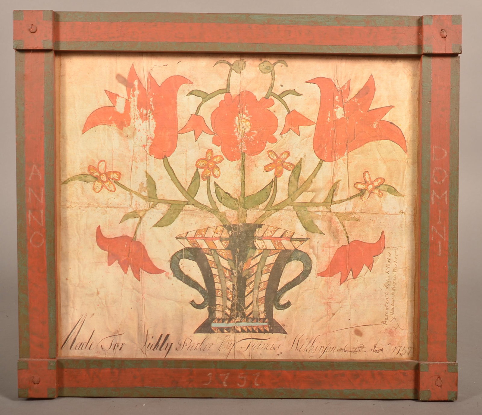 Francis Wilkinson Fraktur Print.: Francis Wilkinson Fraktur Print. In a painted frame, 15" x 17" overall. Condition: Very good.